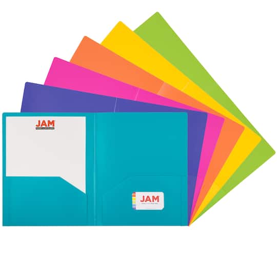 JAM Paper Fashion Color Heavy Duty Plastic 2-Pocket School Folders, 6ct.